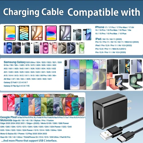 Miniatura 6 de Cargador de teléfono portátil USB A a C, cable de carga rápida compatible con iPhone 17 Pro Max 15 Plus 17 Air/iPad Pro 13 Air/Samsung Galaxy S25