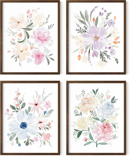 Miniatura 69 de HAUS AND HUES Arte de pared floral gris, juego de 4 pósteres de plantas para pared vintage, impresiones botánicas, cuadros de flores en blanco