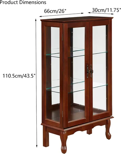 Miniatura 2 de Gabinete Curio iluminado, moderno gabinete de cristal de pie con estantes ajustables, panel trasero espejo y puertas de vidrio templado