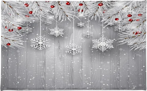 Miniatura 9 de HVEST Alfombras de baño de invierno, gnomos y cardenales en bosque nevado para decoración de baño, tapete antideslizante de mármol de nieve de Gris