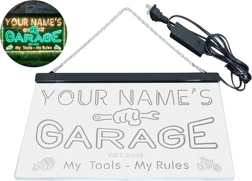 Miniatura 8 de ADVPRO personalizado: tu nombre, año de fundación, tema de garaje, cueva para hombres. Decoración con luz de neón LED de doble color, verde y Verde