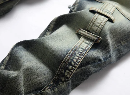 Miniatura 4 de XIMXIMMTIAN Jeans de mezclilla para hombre estilo motociclista, lavados, desgastados, ajustados y rectos