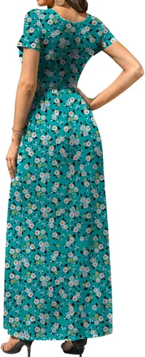 Miniatura 3 de DB MOON Womens 2025 Summer Maxi Dresses Casual Short Sleeve Empire Waist Spring Long Dress with Pockets