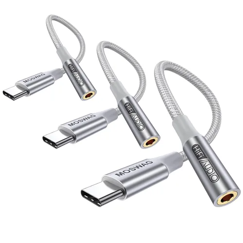 Miniatura 13 de MOSWAG Adaptador USB tipo C a conector de auriculares hembra de 0.138 in, USB C a Aux hembra de audio Dongle, cable compatible con iPhone 16 Pro 15