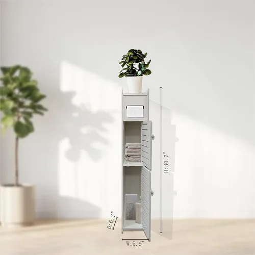 Miniatura 3 de Armario de almacenamiento pequeño para baño, organizador de papel higiénico delgado con 2 puertas y estantes, armario de almacenamiento sobre