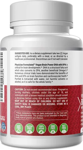 Miniatura 7 de DHA vegano para cerebro y prenatal 100% a base de algas Omega 3 ácidos grasos esenciales sin carragenano, sin aceite vegetal más 2500 mcg