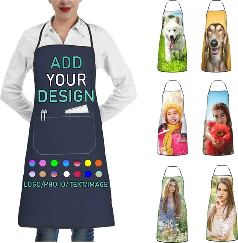 Miniatura 30 de Delantal personalizado con 2 bolsillos, personalizable con nombre, texto, logotipo, foto, cocina, horneado, delantal de cocina para mujeres y hombres