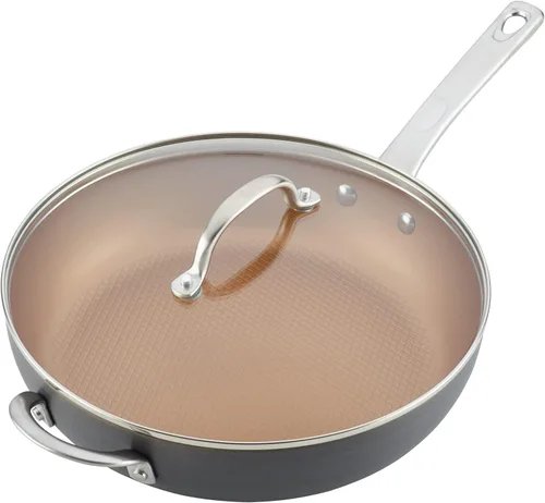 Miniatura 9 de Ayesha Curry Home Collection - Juego de ollas y sartenes antiadherentes anodizados duros, 9 piezas, gris carbón