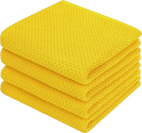 Miniatura 232 de Homaxy Paños de cocina de 100% algodón con tejido de gofre, ultra suaves, absorbentes, de secado rápido, 12 x 12 pulgadas, paquete de 6, amarillo