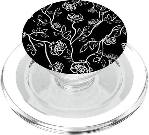 Miniatura 7 de Rose Bush Rose Petals Thorn Leaves Black White PopSockets Standard PopGrip