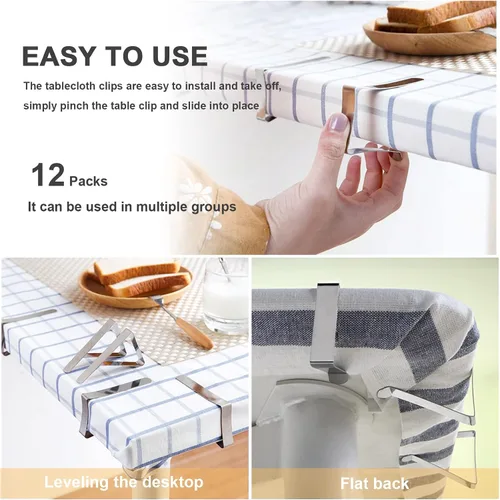 Miniatura 5 de HOOSUN Clips de acero inoxidable para mantel de picnic, para cocina, comedor, fiesta, al aire libre, boda y pícnic, soporte para mantel y clips
