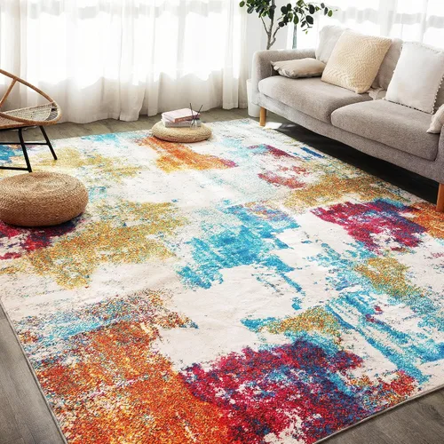 Miniatura 54 de Carvapet 9x12 Alfombras grandes para sala de estar y dormitorio, alfombra moderna lavable azul de pelo bajo con respaldo de goma, plegable, alfombra