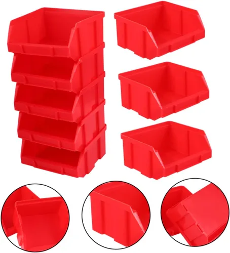 Miniatura 5 de DOITOOL Cajas de cajas de plástico con tapas, cubos de almacenamiento pequeños, cubos de almacenamiento apilables montados en la pared rojos