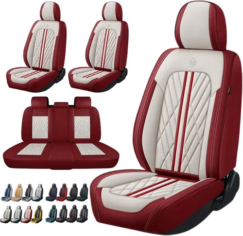 Miniatura 13 de Juego de fundas de asiento de automóvil de cuero nappa impermeables y transpirables de ajuste universal, cojín protector para vehículo automotriz