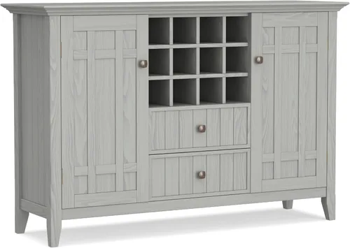 Miniatura 17 de SIMPLIHOME Bedford Buffet - Aparador de 3 puertas de madera maciza de 54 pulgadas de ancho con estante para vino en negro, gabinete de transición