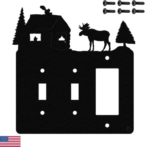 Miniatura 11 de Moose & Cabin - Placa de pared para interruptor de luz de palanca doble (palanca doble, negro) - Fabricado en Estados Unidos