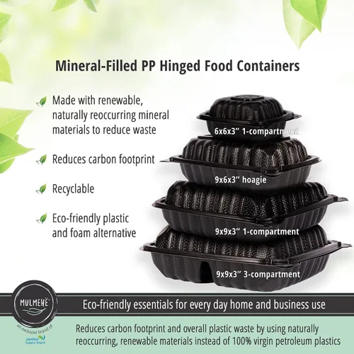 Miniatura 3 de MULMEHË Recipientes de alimentos ecológicos de polipropileno con bisagras de plástico de polipropileno relleno mineral, 9 x 9 x 3, ventilados