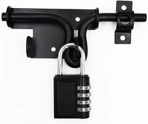 Miniatura 7 de Pestillo de puerta de perno deslizante negro resistente con orificio para candado, herrajes sólidos, pernos deslizantes de metal grueso, cerraduras