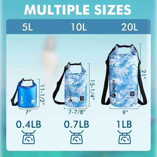 Miniatura 6 de VILLEY Bolso seco impermeable de 1.32 galones, saco enrollable que mantiene el equipo seco, ligero, para kayak, navegación, camping, natación y Azul