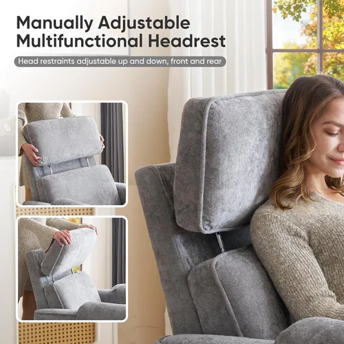 Miniatura 5 de Silla reclinable eléctrica extragrande, sillón basculante giratorio de 26" extra ancho con reposacabezas ajustable, silla de chenilla para guardería