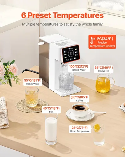 Miniatura 3 de VEVOR Dispensador de agua caliente instantáneo, dispensador de agua hirviendo para encimera con 6 temperaturas ajustables y 7 volúmenes de agua