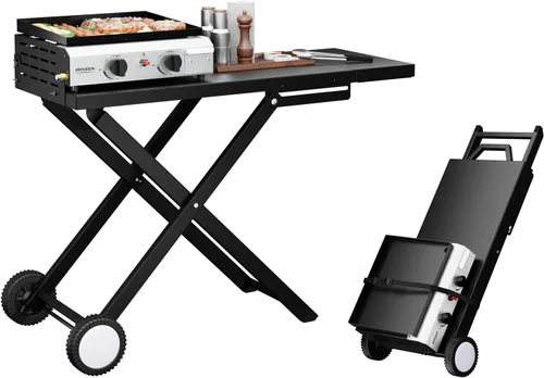 Miniatura 8 de ROVSUN Parrilla plegable de 4 quemadores de propano con ruedas, bandeja esmaltada y tapa, parrilla de gas portátil de 40,000 BTU con encendido