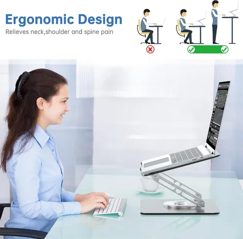 Miniatura 2 de Soporte para Laptop de Escritorio Ajustable Soporte para Computadora con Base Giratoria de 360° Soporte Elevador Ergonómico para Laptop