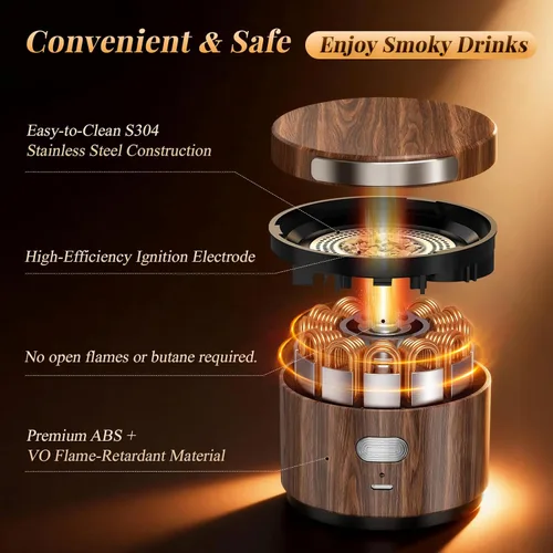 Miniatura 4 de Kit de ahumador eléctrico de whisky integrado, kit de ahumador de cóctel recargable con 6 virutas de madera, no requiere butano, se adapta a