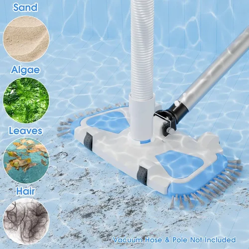 Miniatura 8 de Cabezal de aspiradora de piscina con mango de control direccional, resorte de mantenimiento estable, ruedas y cepillo lateral e inferior, cabezal