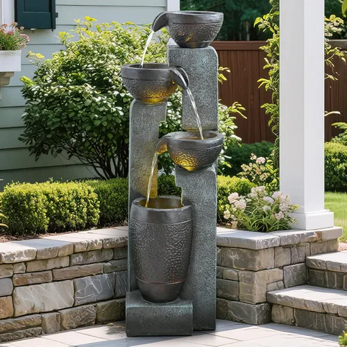 Miniatura 2 de Fuente de agua para jardín, 40 pulgadas, fuente de agua para uso al aire libre en patio, jardín, patio trasero y decoración del hogar Gris1