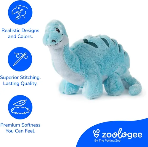 Miniatura 7 de The Petting Zoo ZOOLOGEE - Peluche de animal de peluche de Brachiosaurus, dinosaurio azul, 11 pulgadas