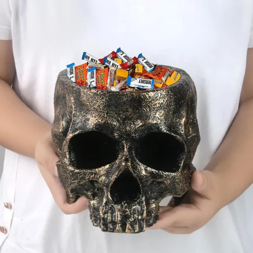 Miniatura 8 de Plato de caramelo de calavera de Halloween, cabeza de calavera profunda, soporte para cuenco de caramelo de Halloween, decoración de calaveras