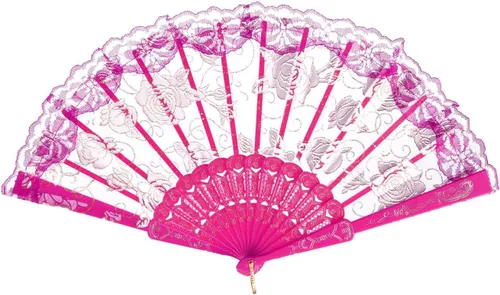 Miniatura 7 de QIRMIZI 30 abanicos de mano plegables de seda, abanicos de seda, abanicos de rosa profundo, perfectos para bodas, fiestas y bailes, rosa oscuro
