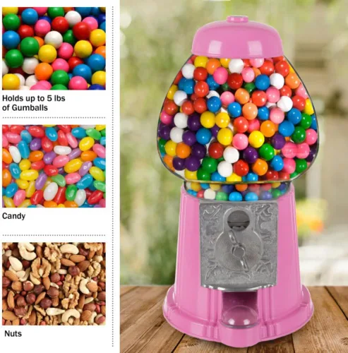 Miniatura 3 de Máquina de chicles de 15" con alcancía - Dispensador de dulces máquina de chicles con globo de vidrio y base de metal - Dispensador expendedor