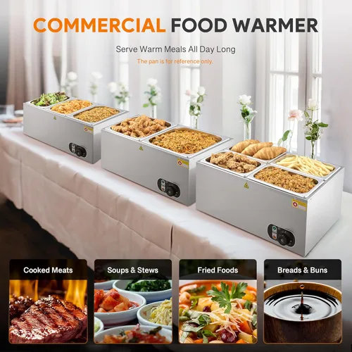 Miniatura 2 de WILPREP Calentador de alimentos comercial, calentador eléctrico de 1500 W para mostrador con control de temperatura ajustable de 86-185 °F