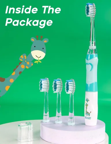 Miniatura 8 de Cepillo de dientes eléctrico infantil, suave, con batería, con temporizador inteligente, resistente al agua, reemplazable, limpieza a fondo