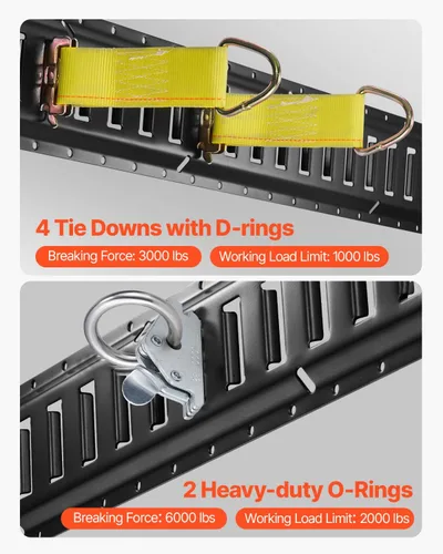 Miniatura 2 de VEVOR Kit de riel de amarre E-Track, juego de rieles E de 5 pies, 16 piezas, incluye 4 rieles de acero y 2 ranuras individuales, 6 aros en O y 4