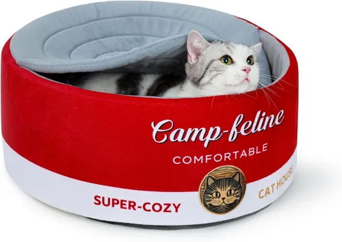 PECHVINO Cama para gatos en forma de lata con funda de privacidad, cómodo cojín para gatos y perros pequeños