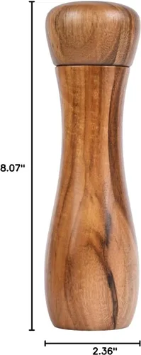Miniatura 10 de Molinillo de pimienta, molinillo de cerámica ajustable tanto para pimienta como para sal, madera de acacia, altura de 8 pulgadas, diámetro de 2.4 in