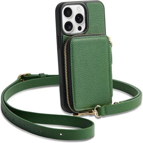 ZVE funda tipo cartera bandolera para iPhone 13 Pro Max (6.7 pulgadas) y tarjetero con cremallera e interferencia de radiofrecuencia, monedero de