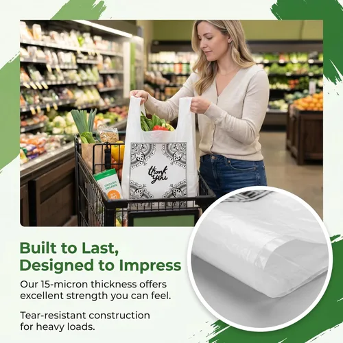 Miniatura 3 de WUWEOT 500 bolsas para camisetas de agradecimiento, bolsas de plástico para comestibles, 15 bolsas de transporte de tamaño supermercado con asa