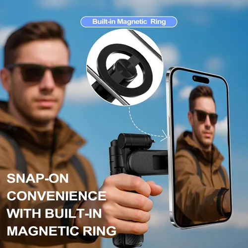 Miniatura 7 de Palo selfie magnético multifuncional 4 en 1 con rotación de 360°, mini trípode portátil extensible para teléfono con control remoto y anillo
