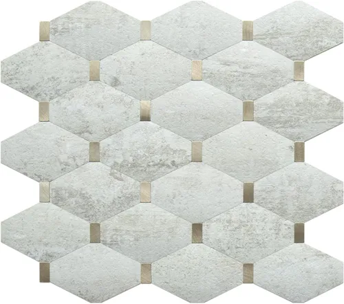 Miniatura 9 de DICOFUN 1 lámina de loseta adhesiva en muro de mármol gris largo octogonal, azulejos adhesivos de piedra falsa de PVC con metal plateado para pegar