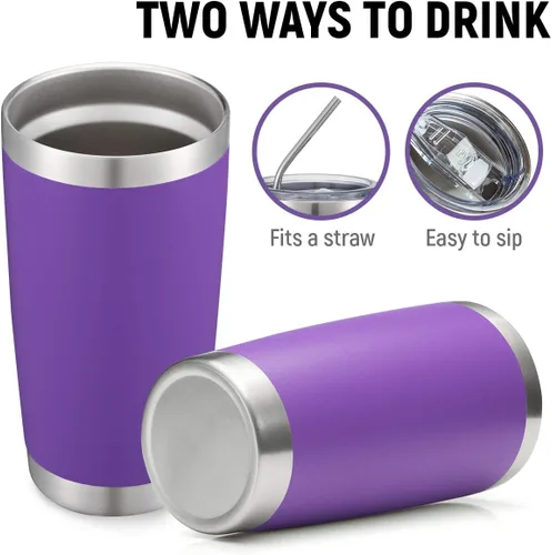 Miniatura 5 de COMOOO Taza de viaje aislada al vacío de doble pared de 20 onzas, vaso de acero inoxidable con tapa y pajita, taza de café aislada con recubrimiento