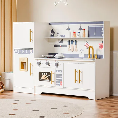 Miniatura 9 de JOYMOR Juego de cocina de madera con máquina de café, muchos accesorios de cocina de simulación, diseño de cocina para niños, mejor regalo