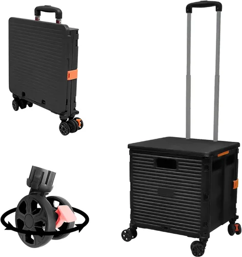 Miniatura 39 de FELICON SELORSS Carro de Utilidad Plegable Carro de Mano Plegable con Mango Telescópico de Plástico Resistente Cesta Plegable de 4 Ruedas Giratorias