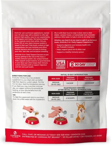 Miniatura 2 de Dinovite Probióticos para perros, polvo probiótico para alimentos para perros medianos (18-45 libras), salud digestiva diaria y apoyo de la piel