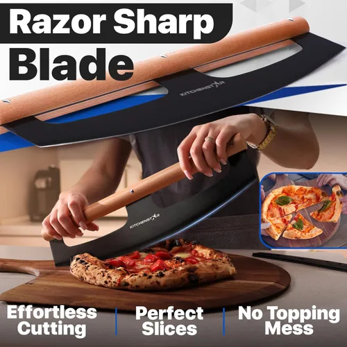 Miniatura 3 de KitchenStar Cuchilla de corte de pizza de 16 pulgadas, cuchillo cortador de acero inoxidable afilado, elegante mango de madera de haya, cubierta