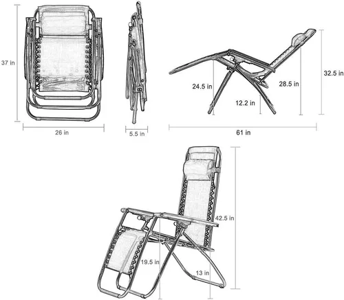 Miniatura 3 de Silla Zero Gravity, plegable al aire libre, ajustable, para salón, silla reclinable, con soporte para tazas y almohadas para patio, piscina, playa