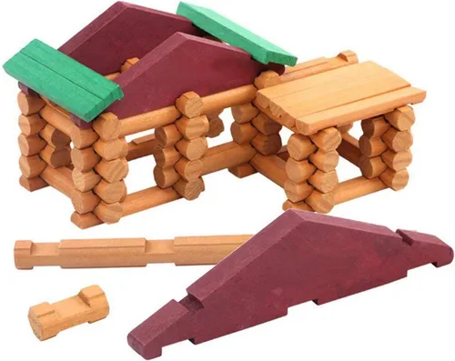 Miniatura 4 de 90 piezas de bloques de construcción de madera para niños pequeños, juego de troncos de cabaña de madera clásico, juguete educativo preescolar